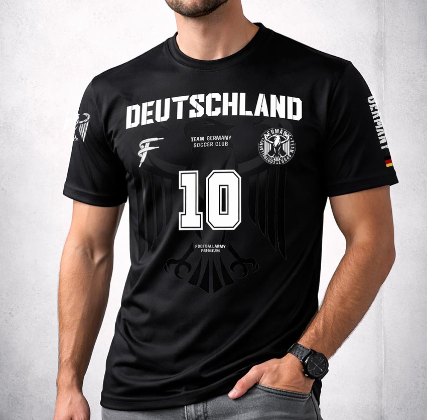 Deutschland Streetwear Shirt Schwarz – Nr. 10 – Performance Soccer Style
